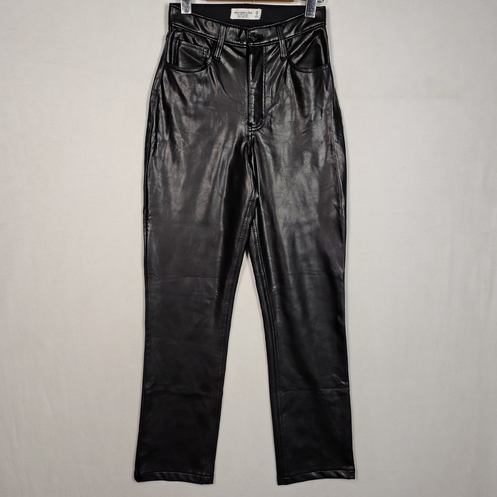 Abercrombie & Fitch 90s Straight Ultra High Rise Faux Leather Pants 25/0 Black
